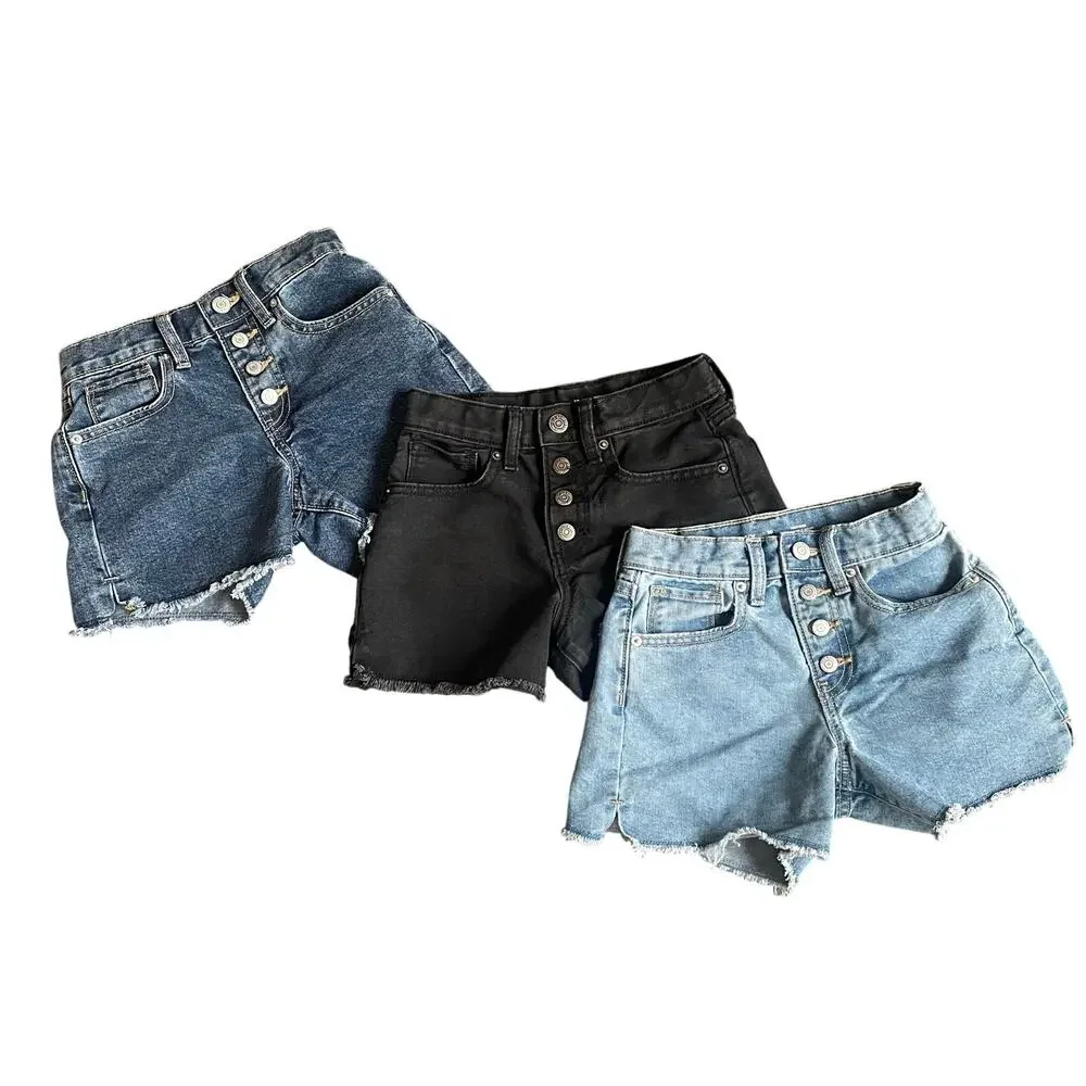 Old Navy Girls 10 Slim High Rise Adjustable Waist Denim Shorts Blue/Black Bundle
